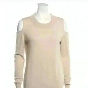 The Cashmere Project size small tan crewneck cold shoulder sweater. NWOT.